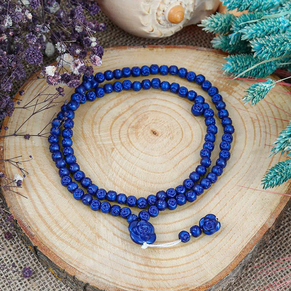 10 Pieces Kokulu Prayer Beads Navy Blue Rose Embroidered - Kutusuz