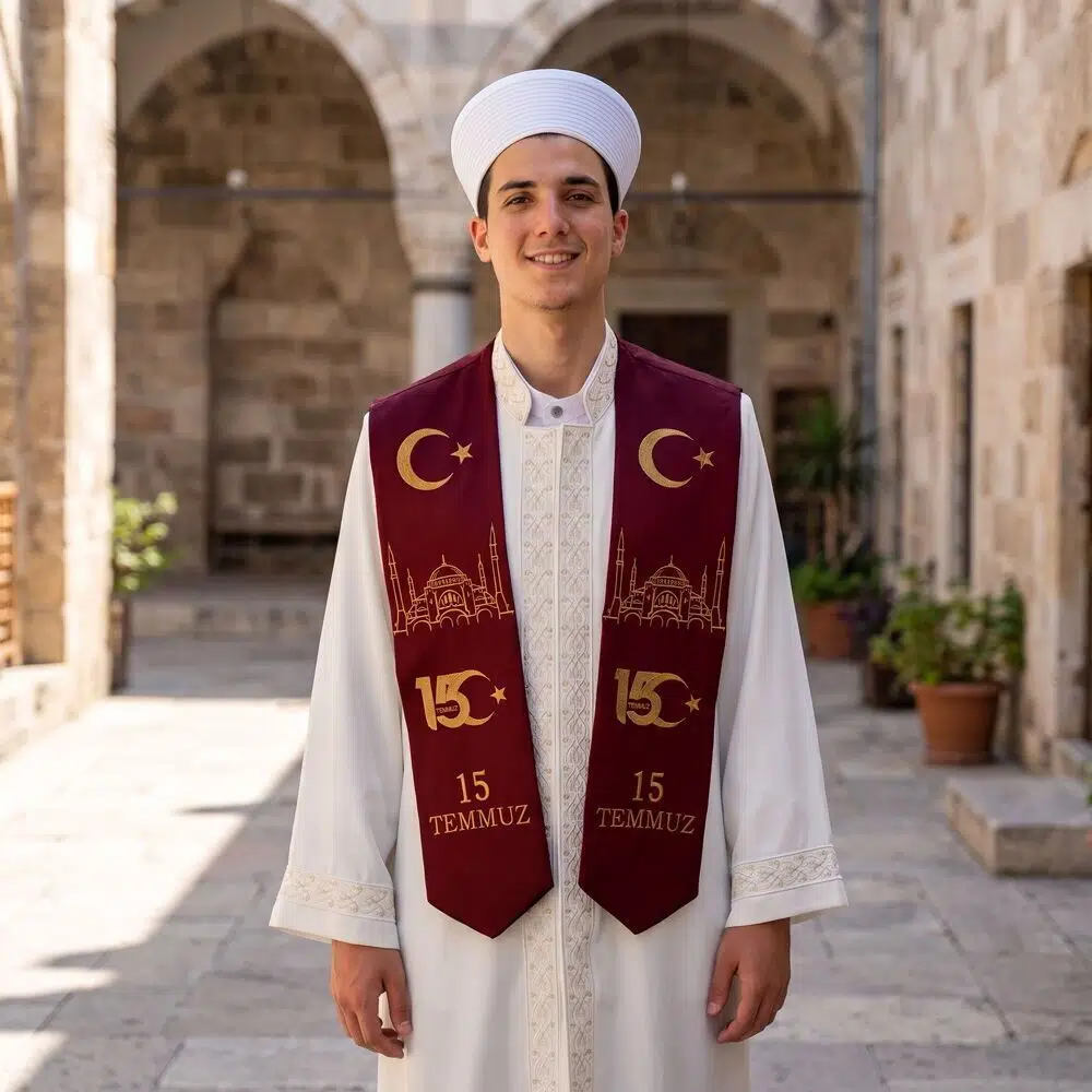 15 Temmuz 2026 253 Hafız Ayasofya Buluşması Bordo Gold Nakışlı Hafızlık İcazet Merasim Atkısı