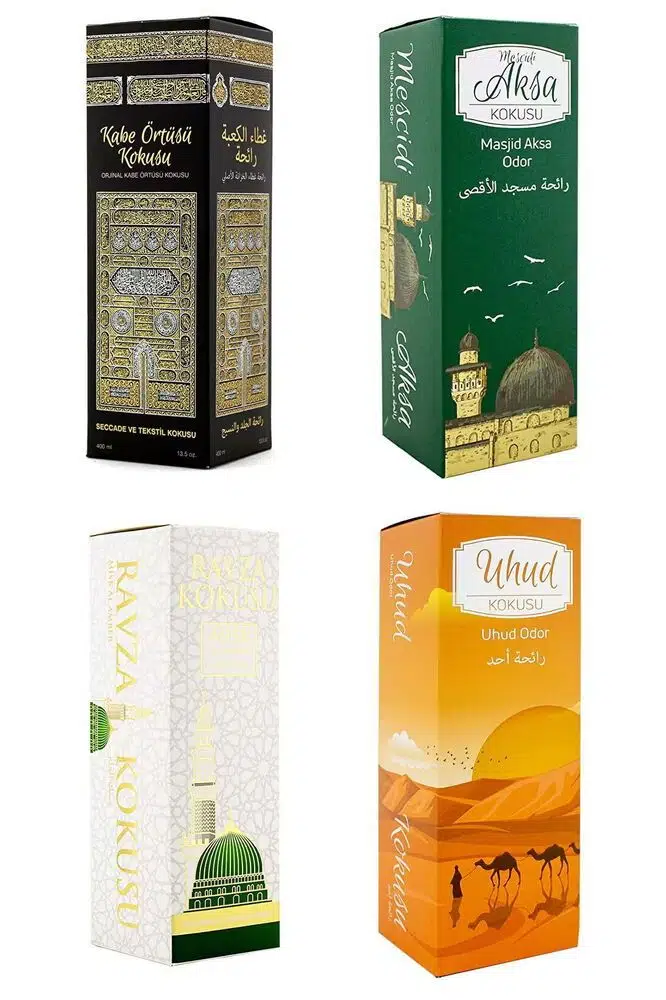 4 Adet Kabe Örtüsü Kokusu Mescidi Aksa Kokusu Uhud Kokusu Ve Medine Ravza Kokusu Sprey 400 Ml.