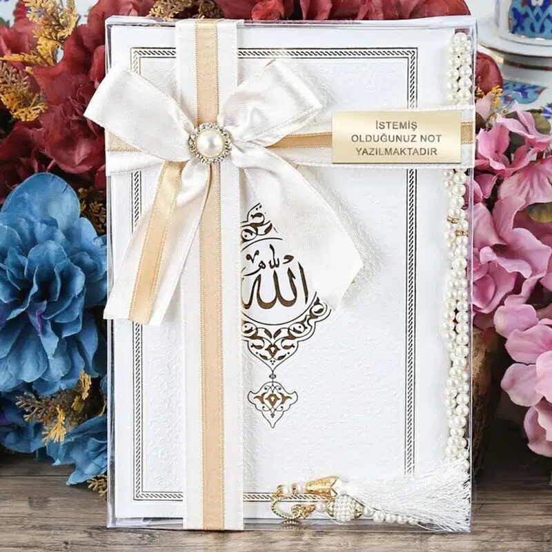 Anneler Günü Hediyesi Termo Yasin Kitabı, İnci Tesbihli Set-Beyaz