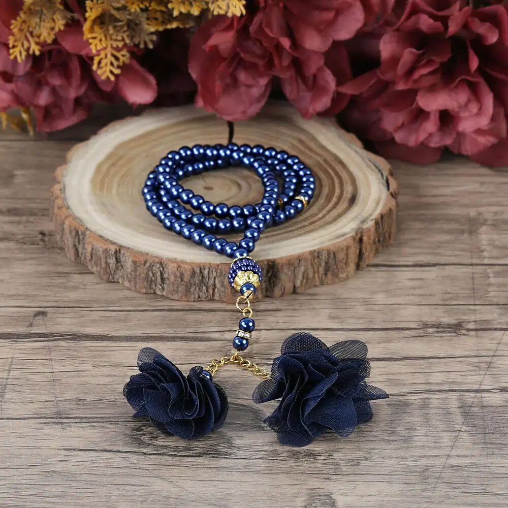 Mother's Day Gift Thermo Yasin Book, Prayer Rug, Pearl Rose Tesbih Set - Navy Blue