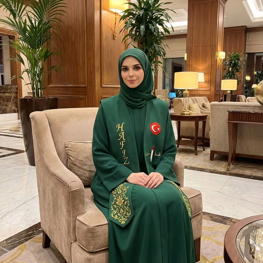 Bayan Hafızlık İcazet Merasimi Ravza Ferace Abaya Yeşil Renk Elbise