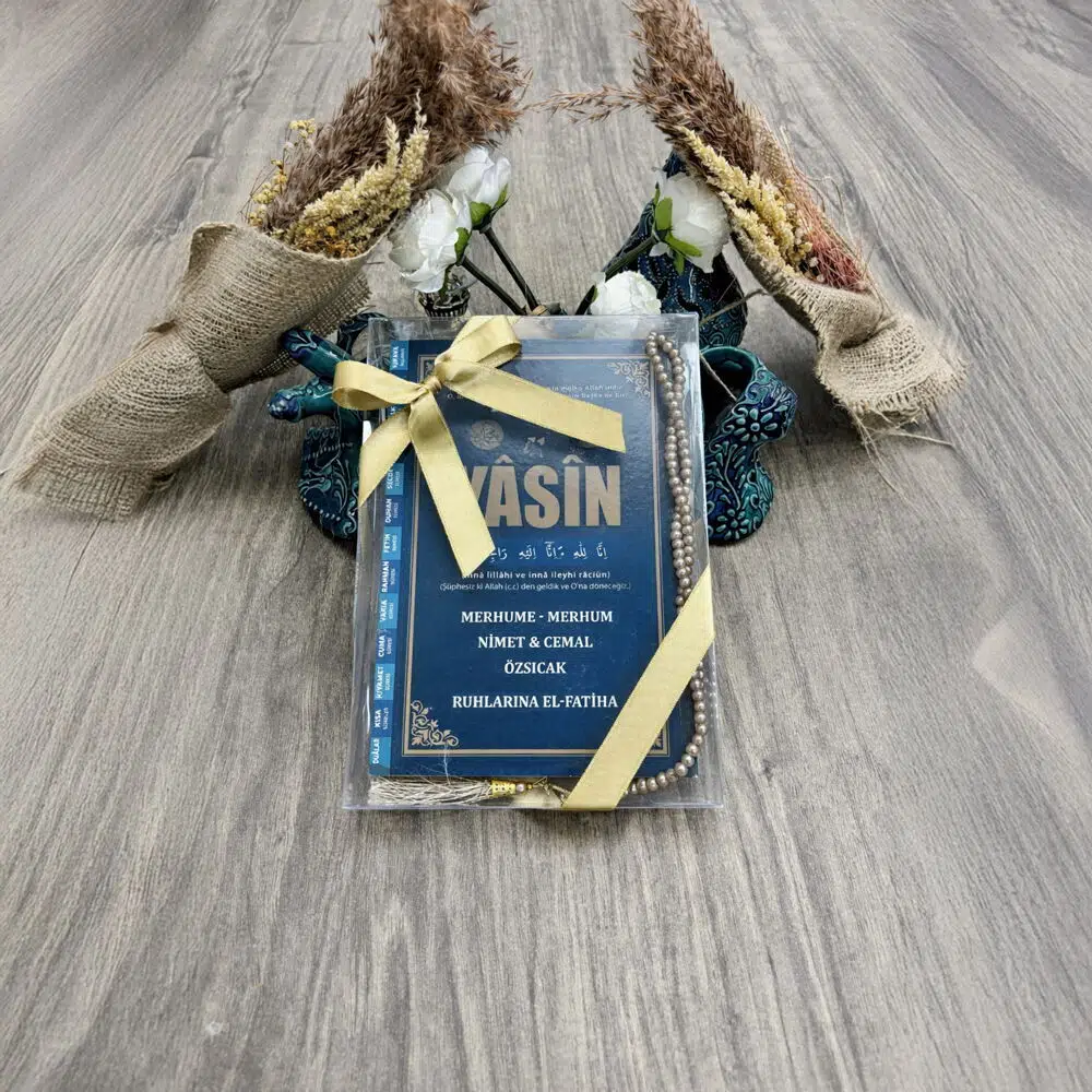 Fihristli Yasin Kitabı 30 Adet, İnci Tesbih, Asetat Kutulu (25×18) İsim Baskılı Mevlid Seti