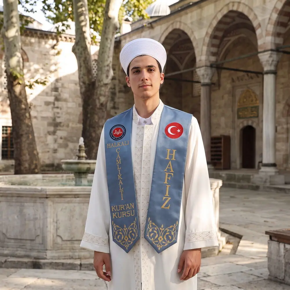 Hafızlık İcazet Atkısı Türk-Diyanet Logo İşlemeli Kursa Özel Gold Nakışlı-İndigo