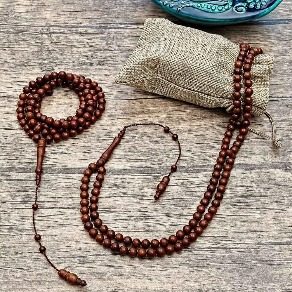 Gift 99-Bead Round Wooden (Kuka) Prayer Beads (Tesbih) 9 mm