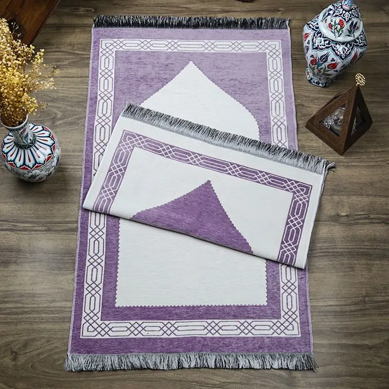 Hediyelik Çift Taraf Seccade Lila Krem 70x130 cm - 450 gr