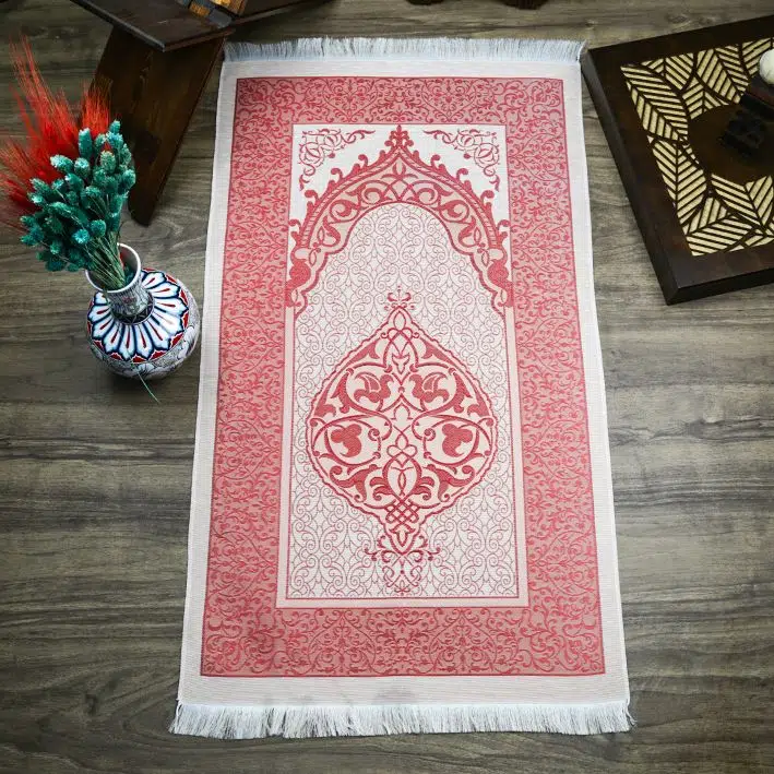 هدية حرير نور تفتا سجادة صلاة أح� ر 68x110 cm - 200 gr