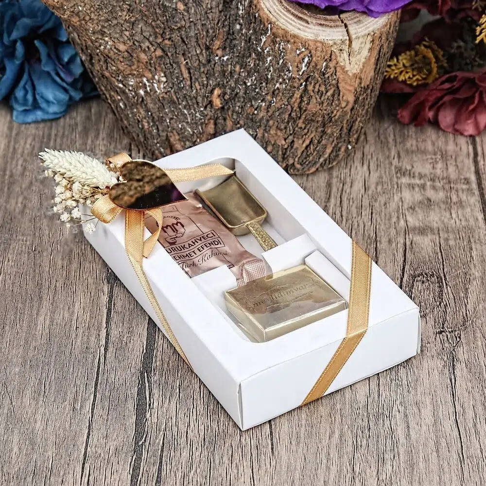 Gift Coffee, Coffee Spoon and Madlen Chocolate Set in White Box