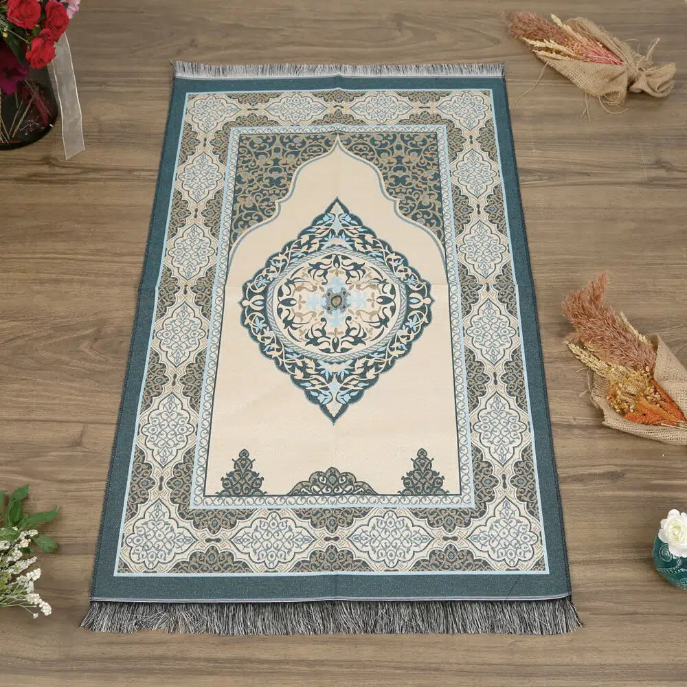 Hediyelik Tafta Seccade Mavi-Gold 68x110 cm - 200 gr