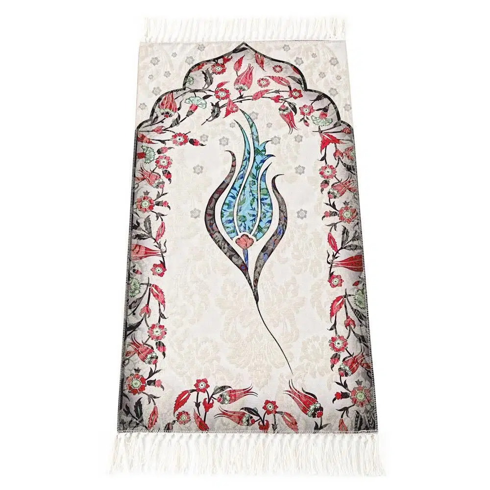 رفيع قطن سجادة صلاة للأطفال أزرق - توليب 77x44 cm 180 gr - سبحة هدية � رفقة