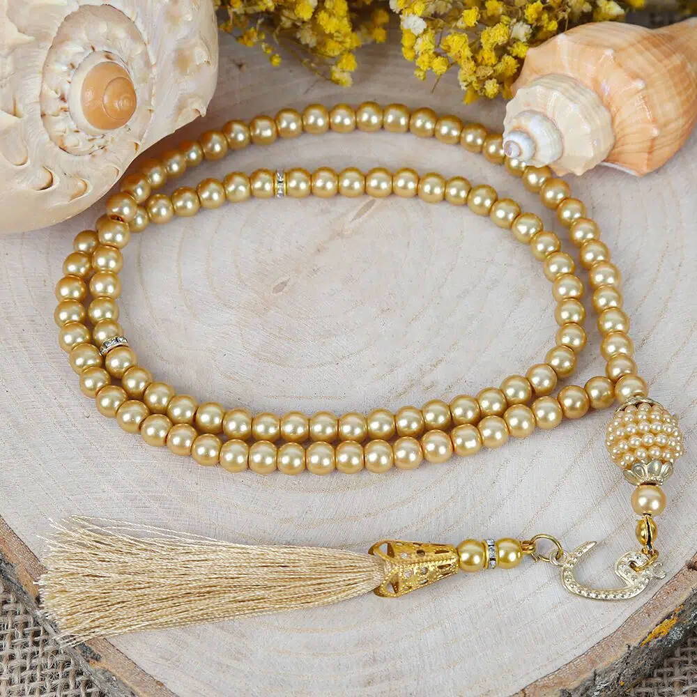 10 Pieces Pearl Prayer Beads (Tesbih) - Gold