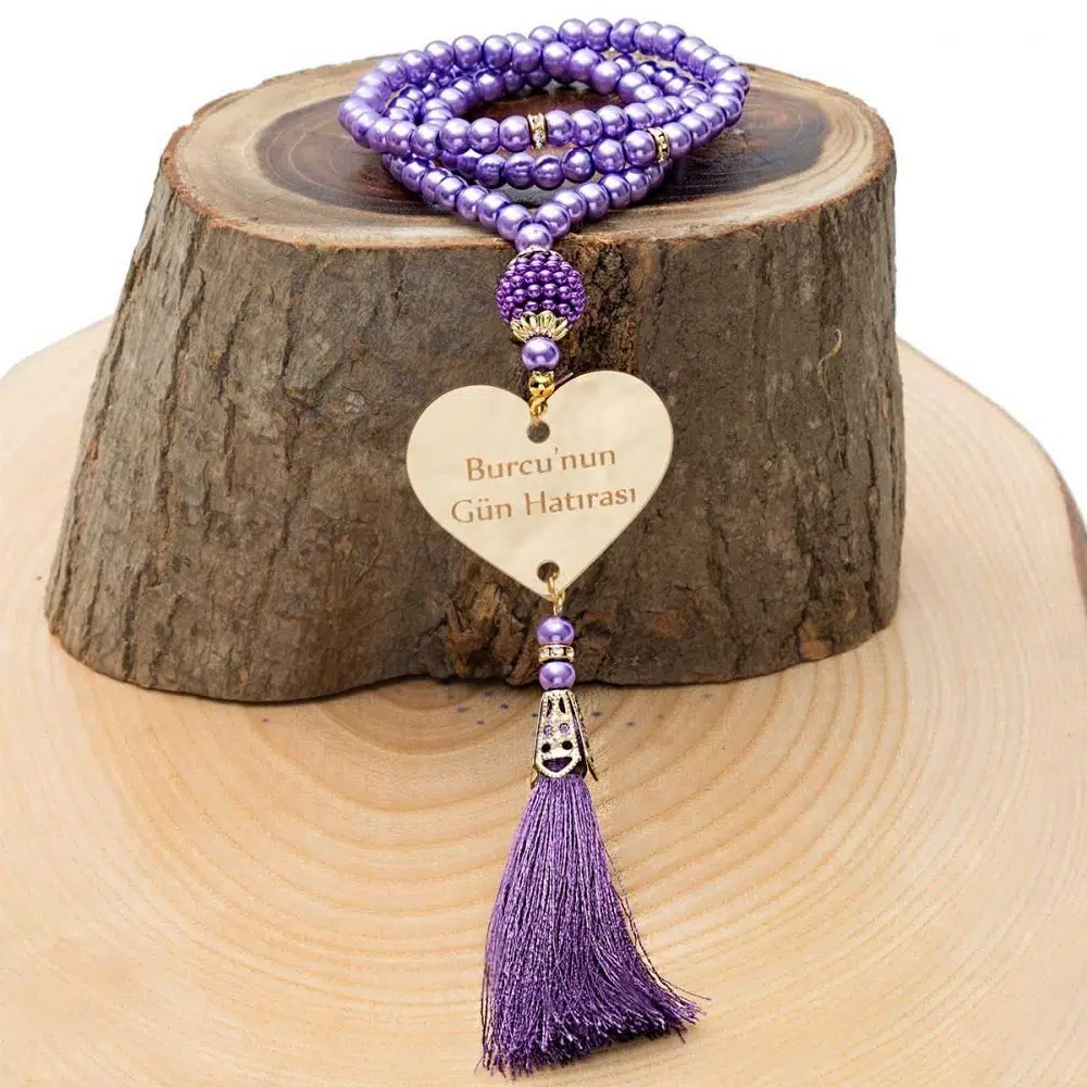 10 Pieces Personalized Pearl Prayer Beads with Plexiglass Pendant - Lilac