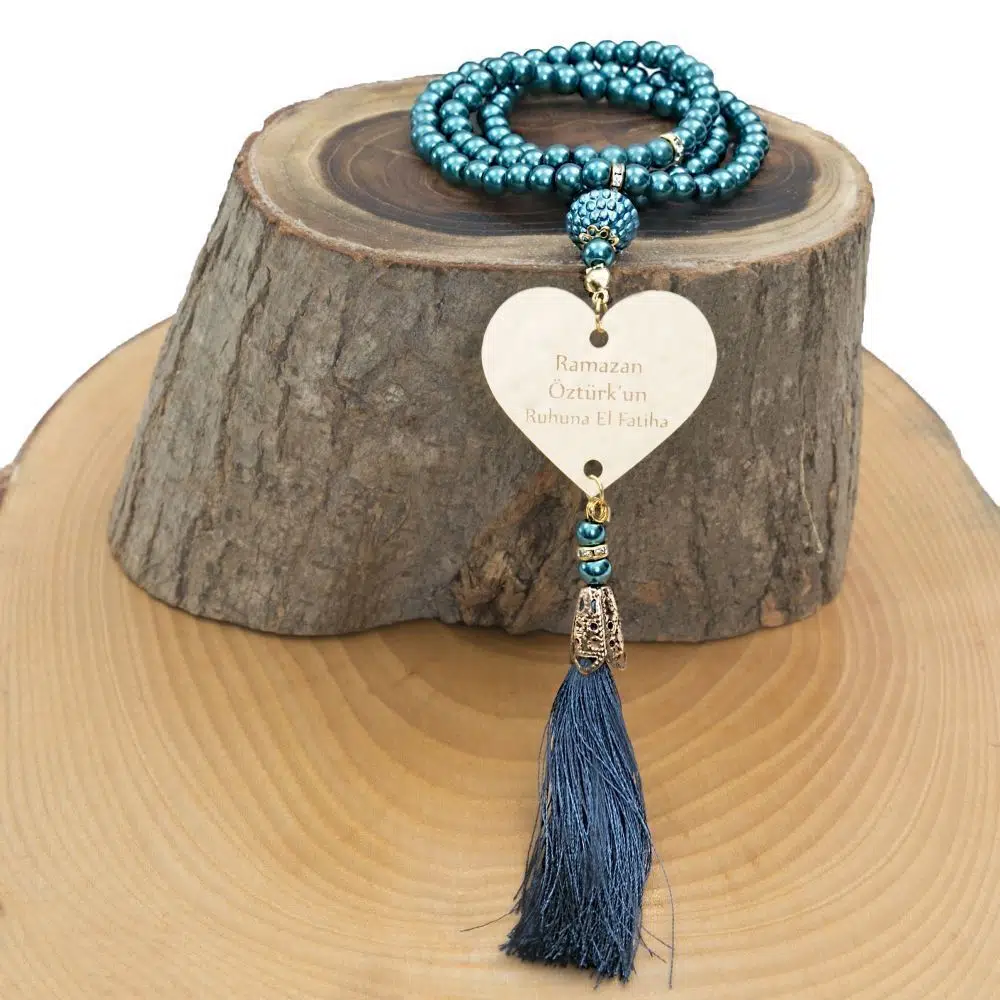 10 Pieces Personalized Pearl Prayer Beads with Plexiglass Pendant - Turquoise