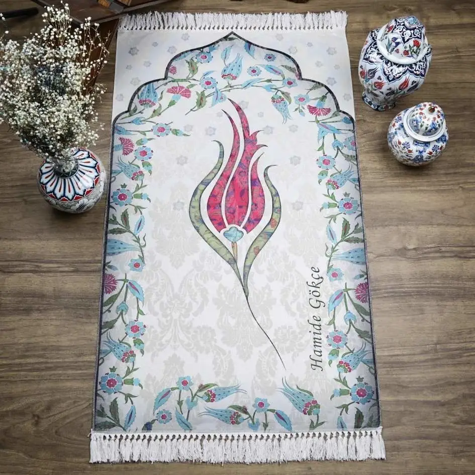 İsme Özel Hediyelik İnce Pamuk Seccade Fuşya - Lale 70x117 cm - 370 gr