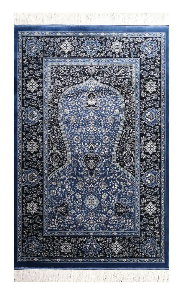 Lale Mihrap Seccade Ultra Lüks % 100 Modal, Sık Dokuma Halı Seccade- Saks Mavi (80x120 cm)