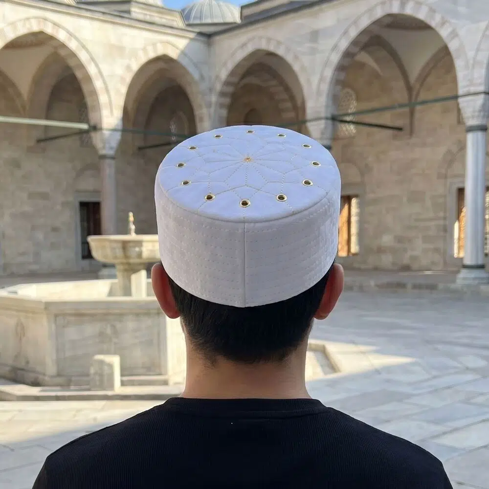 Lüks Keçeli Kumaş Takke Krem