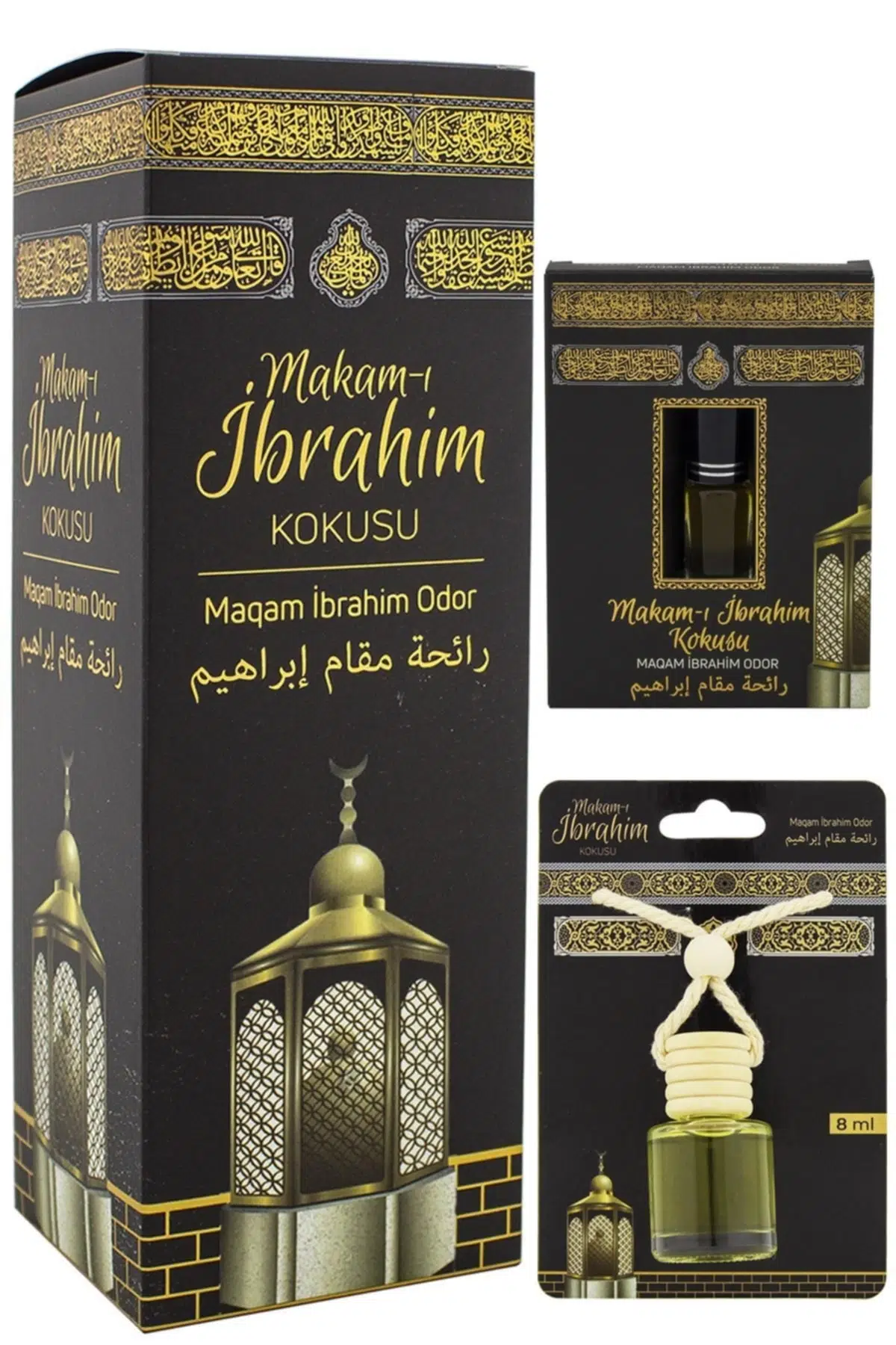 Makamı Ibrahim Kokusu 400ml Sprey Ve Makamı Ibrahim Kokusu 8 Ml Araba Kokusu Cam Şişe Ve Makamı Ibra