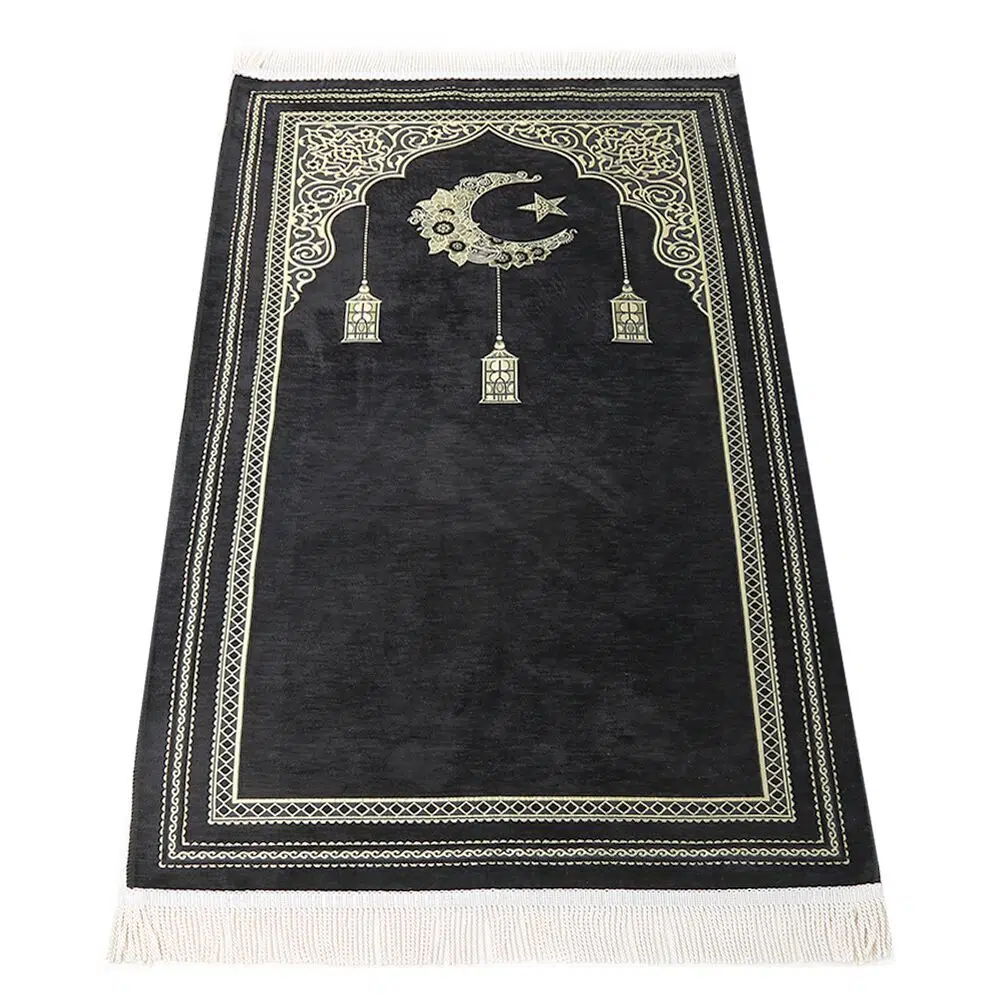 ر� ضان كري�  شنيل سجادة صلاة أسود 68×110 س�  - 330 غرا� 