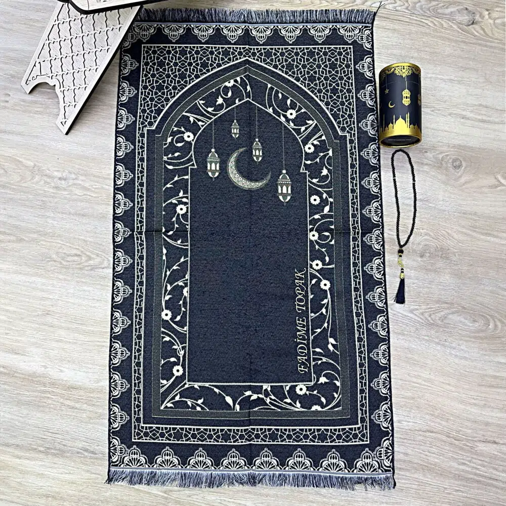 � خصص ي� برويديأح� ر سجادة صلاة (69×115) علبة أسطوانية طق�  � ع 99-حبة � سبحة لؤلؤية - أسود