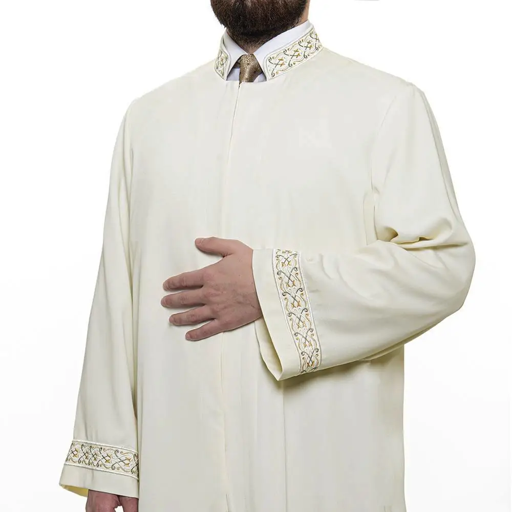 Salah İmam Cübbesi Krem - Kol ve Yaka Nakışlı Model