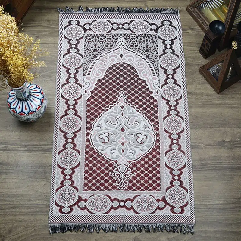 Super Glittery Brocade Prayer Rug Burgundy 68x110 cm - 170 gr