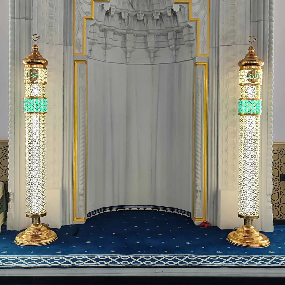 Selçuklu Desenli Lüks Çift Şerefeli Cami Mihrap Şamdanı (20x195cm) 2 Adet