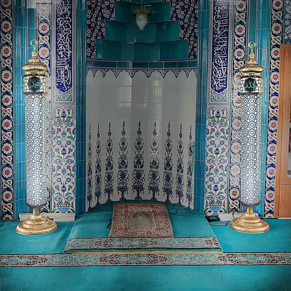 Selçuklu Desenli Lüks Şerefeli Cami Mihrap Şamdanı Gümüş (20x165cm) 2 Adet