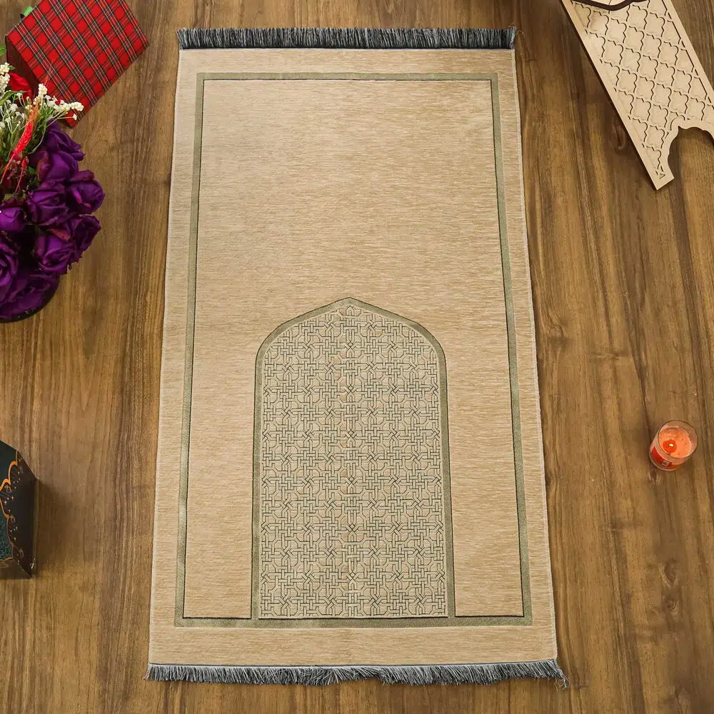 سلجوقية � نقوش فاخر شنيل سجادة صلاة لون ال� نك (66×120 س� ) 520 غرا� 