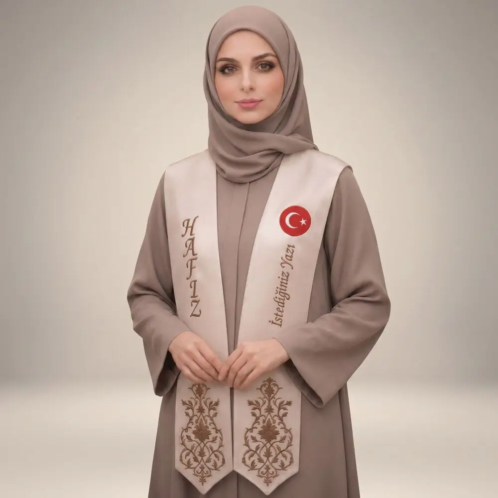 Türk Bayraklı-İsme Özel Açık Kahve Nakışlı Atkı-Vizon